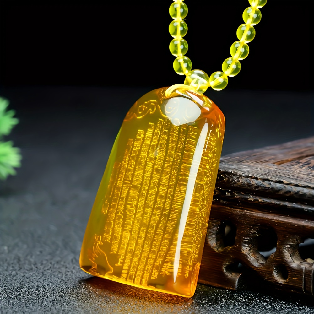 Unisex Amber Carved Pendant Necklace, Couple's Set